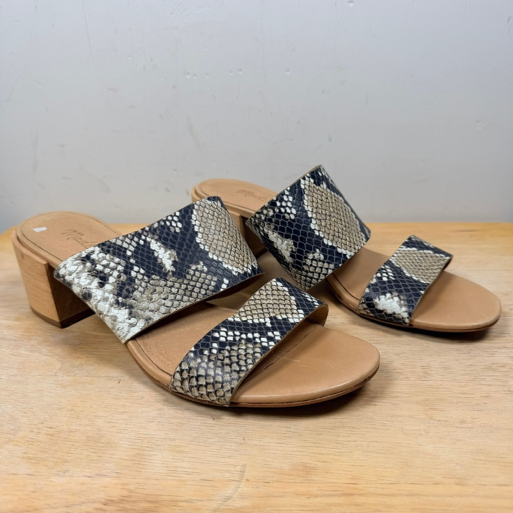 Madewell Kiera Mule Snakeskin Block Heel Sandals Women 7 AH695 Slide